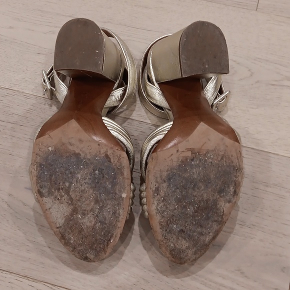 TABITHA SIMMONS Gold Leather Block Heel Sandals Size 37 - Picture 8 of 9